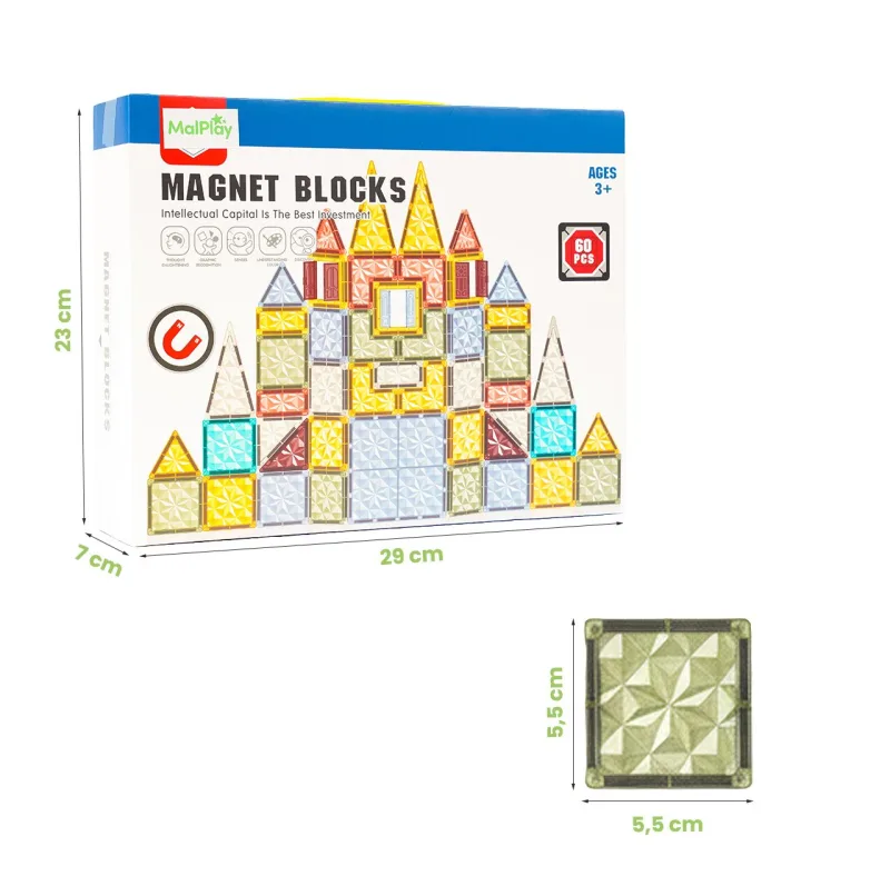 Magnetinis konstruktorius „Magnetic Blocks”, 60 vnt · 2