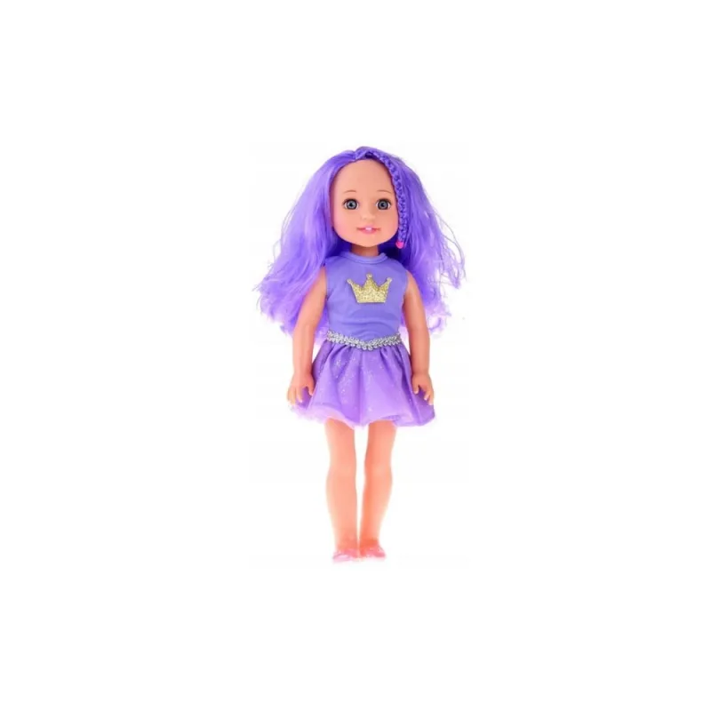 Lėlė su suknele, karūna ir ilgais plaukais, violetinis šepetys 38 cm · 3