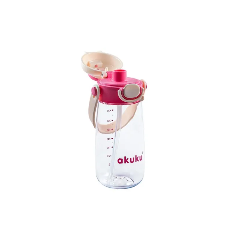 Gertuvė su šiaudeliu Akuku A0725 480 ml + dirželis, rožinė · 1