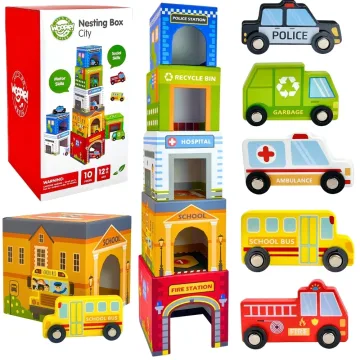 Dėlionė WOOPIE GREEN Miesto transporto priemonės dėžutėse + figūrėlės 10 el.