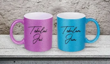 Standartiniai puodeliai su blizgučiu „Tobulai Jai ir Tobulam Jam“ (Glitter)