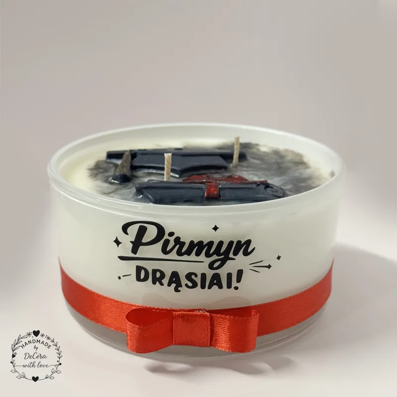 Dovana išleistuvėms „Pirmyn drąsiai“, sojų vaško žvakė