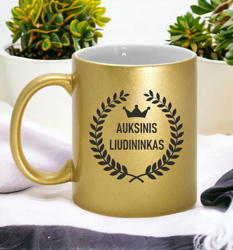 Aukso spalvos puodelis su blizgučiu „Auksinis liudininkas“