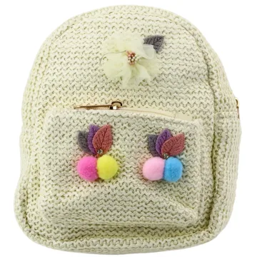 Vaikiška kuprinė siuvinėta spalvinga Pompoms Cream 20cm 2,5L