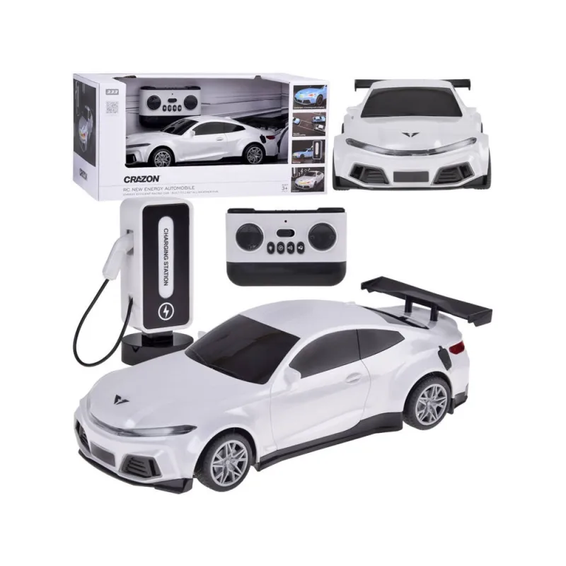 Elektromobilis + įkrovimo stotelė spalvoti žibintai RC0687, baltas · 1
