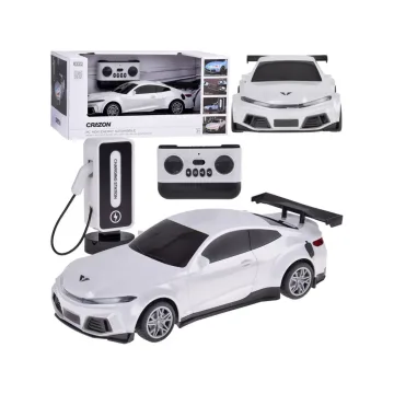 Elektromobilis + įkrovimo stotelė spalvoti žibintai RC0687, baltas