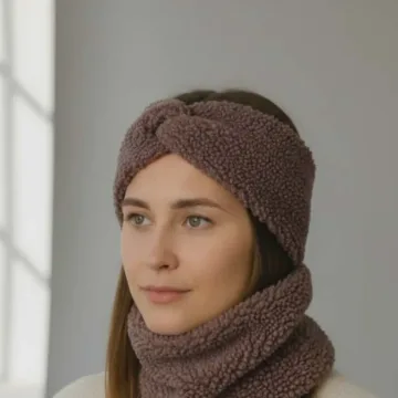 Rudas Teddy audinio komplektas - galvajuostė ir jauki mova