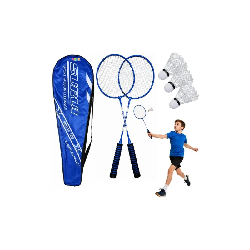 Badmintono žaidimo rinkinys: raketės, 3 kamuoliukai, dėklas, mėlynos spalvos · 1