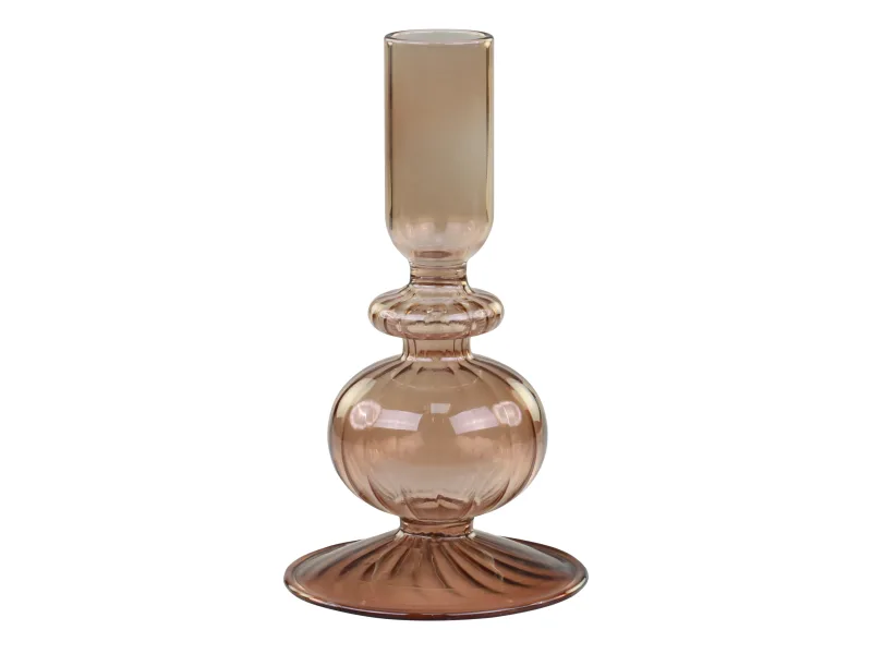 Stiklo žvakidė karamelės spalvos — H14/D7.5 cm