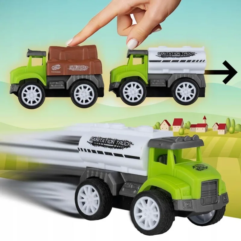 Žaislinis sunkvežimis su žemės ūkio automobiliais · 2