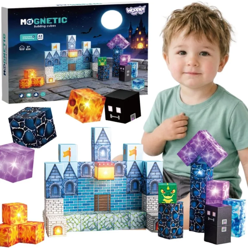 Magnetinis konstruktorius WOOPIE kubeliai Pixel Castle, 64 vnt · 1