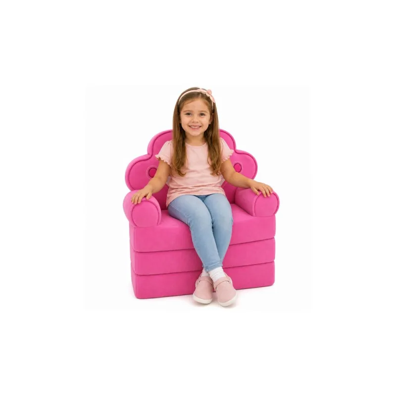 Išskleidžiamas fotelis-sofa-gultas su karūna „2-in-1“ vaikams, minkštas, rožinis · 2