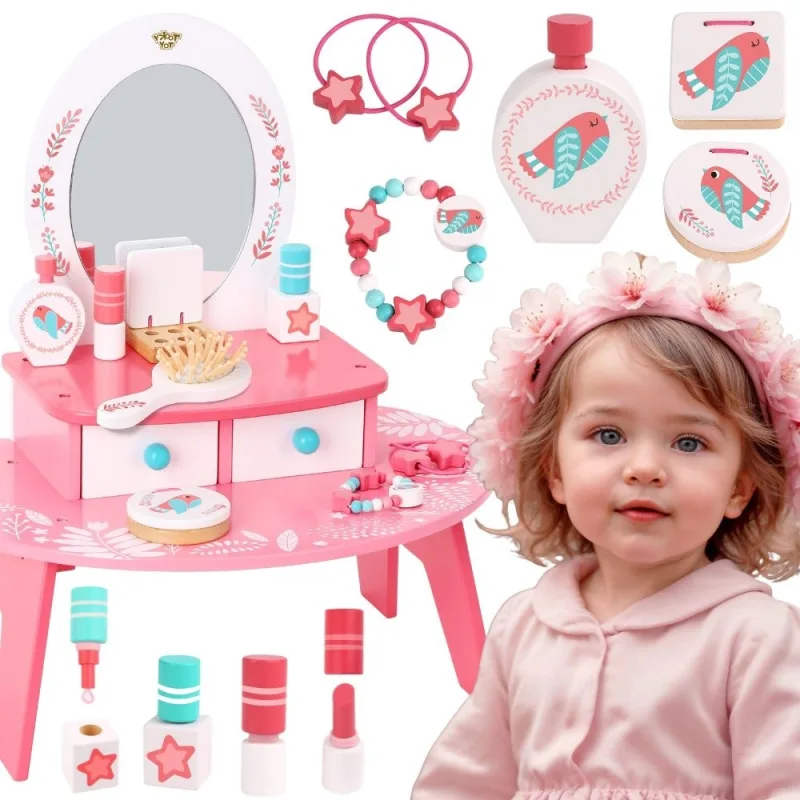 Medinis makiažo stalelis su veidrodžiu TOOKY TOY Rožinis · 1