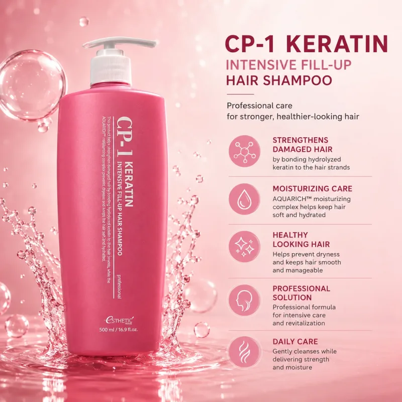Esthetic House CP-1 Keratin Intensive Fill-Up Hair Shampoo – šampūnas su keratinu, 500 ml. · 2