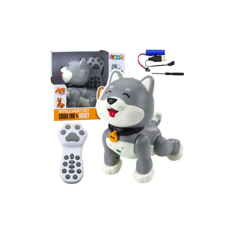 Interaktyvus šuo robotas Husky, valdomas nuotoliniu būdu (RC), reaguojantis į balsą, atliekantis triukus, pilkos spalvos · 1
