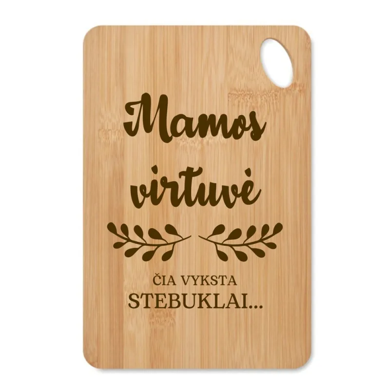 Stačiakampio formos bambukinė pjaustymo lentelė „Mamos virtuvė“