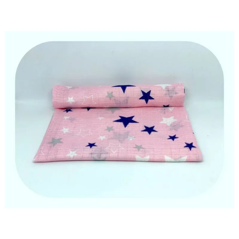 Sauskelnės - 22003- TETRA PRINT - EGA - STARS -NAVY BLUE / PINK - dydis 70x80 cm · 2