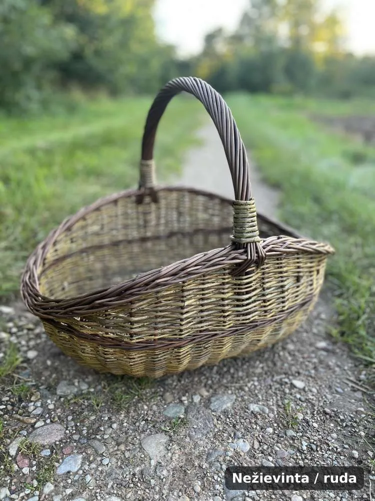 Didelė pintinė iš neluptų vytelių su rankena