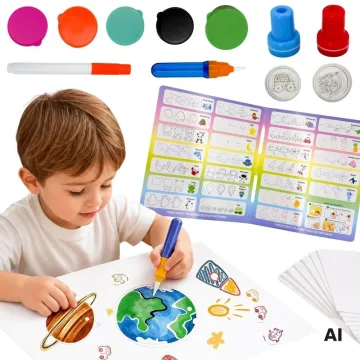 Kūrybinis rinkinys piešimui su antspaudais WOOPIE Magic Brush, vaikams nuo 3 metų