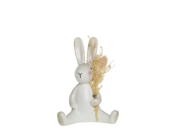 Sėdinčio triušio su gėlėmis figūrėlė H9/L5.5/W6 cm