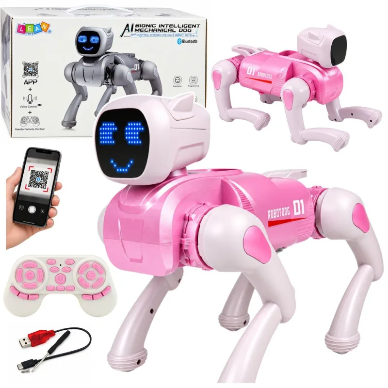 Robotas-šuo su dirbtiniu intelektu, nuotoliniu valdymu, RC, „Bluetooth“, programavimo galimybe per programėlę, rožinis · 1