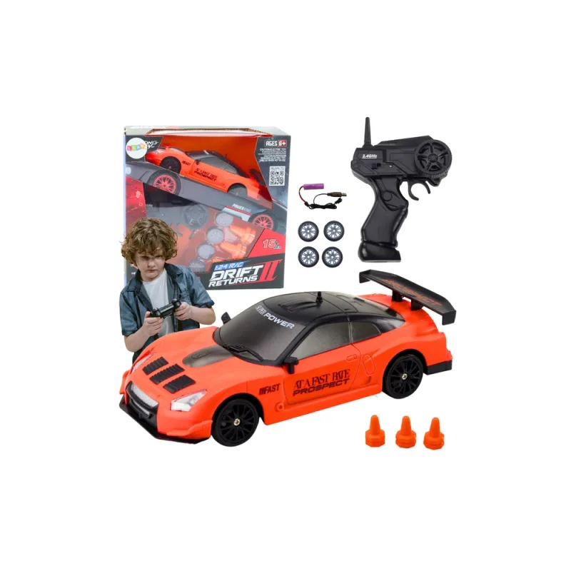 Nuotoliniu būdu valdomas R/C 1:24 oranžinis sportinis automobilis su keičiamais ratais · 1
