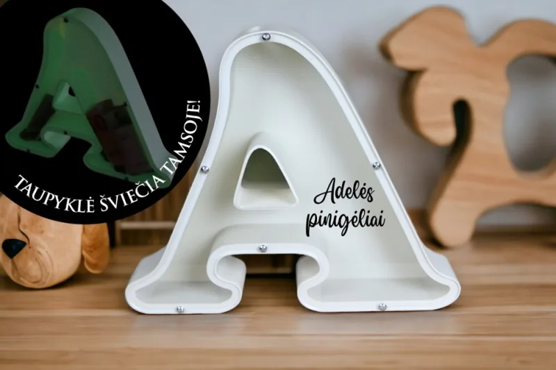 3D Taupyklė Raidė, šviečianti tamsoje (Su Jūsų pasirinkta raide ir vardu)