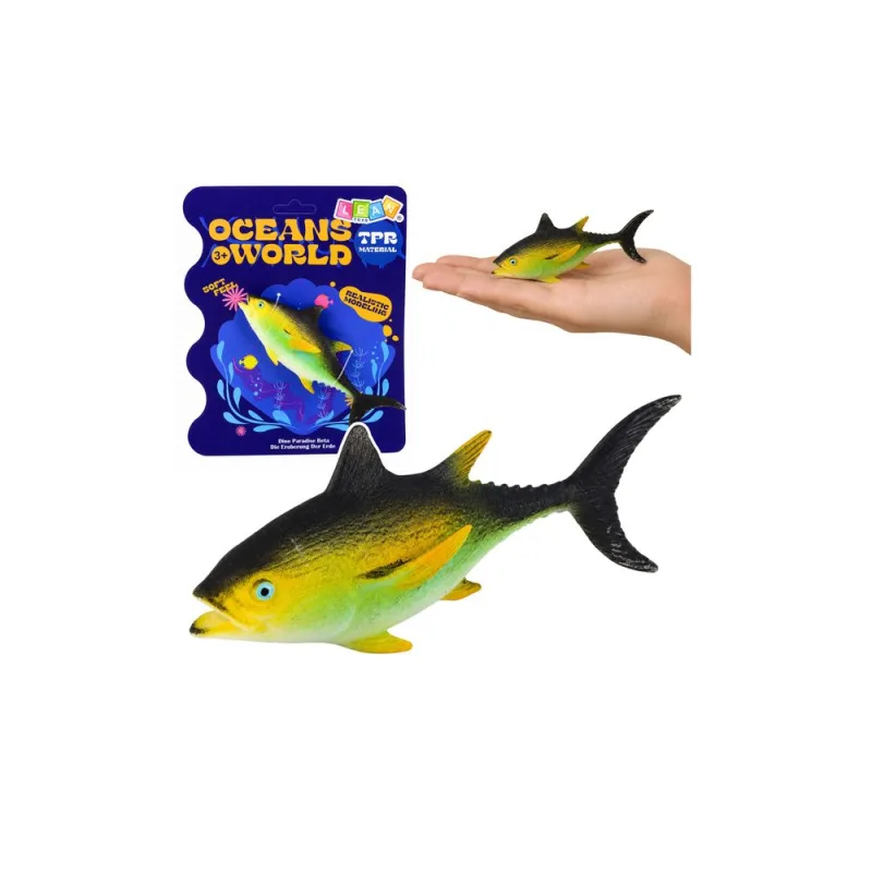 Guminė žuvis – tunas, elastinga, realistiška vandenyno žuvies figūrėlė, 14 cm · 1