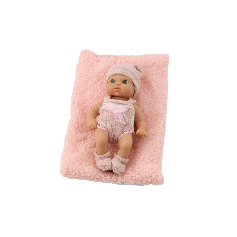 Lėlė kūdikis su antklode Baltos ir rožinės spalvos drabužėliais 18 cm · 2