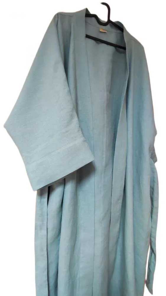 Lininis Chalatas Unisex / Komfortiškas Lininis Chalatas su Šaline Apykakle ir Kimono Rankovėmis / Stilingas Lietuviško lino chalatas su Kišenėmis ir Dirželiu