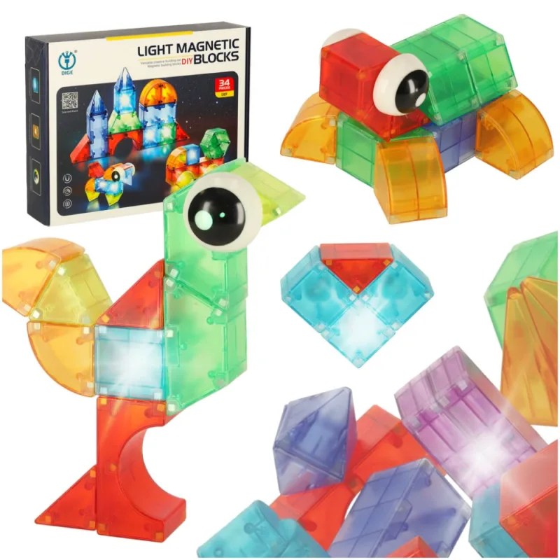 Magnetinis konstruktorius šviečiančios 3D figūros 32el. · 1