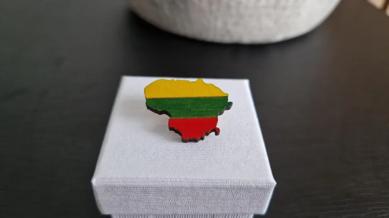 Medinė, rankų darbo sagė „Lietuva“