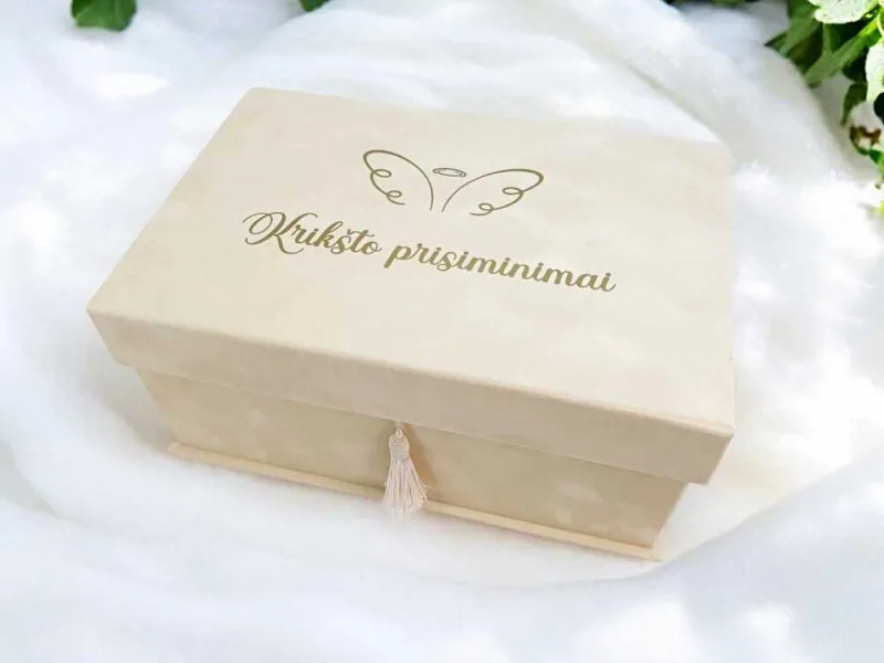 Veliūrinė dėžutė - krikštadėžė „Krikšto prisiminimai“