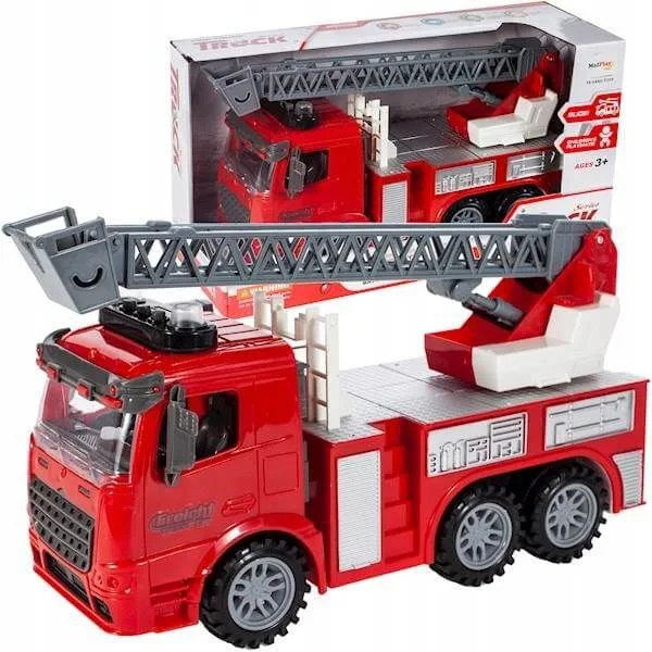 Žaislinis gaisrinis automobilis su besisukančiomis kopėčiomis, 28 cm · 1