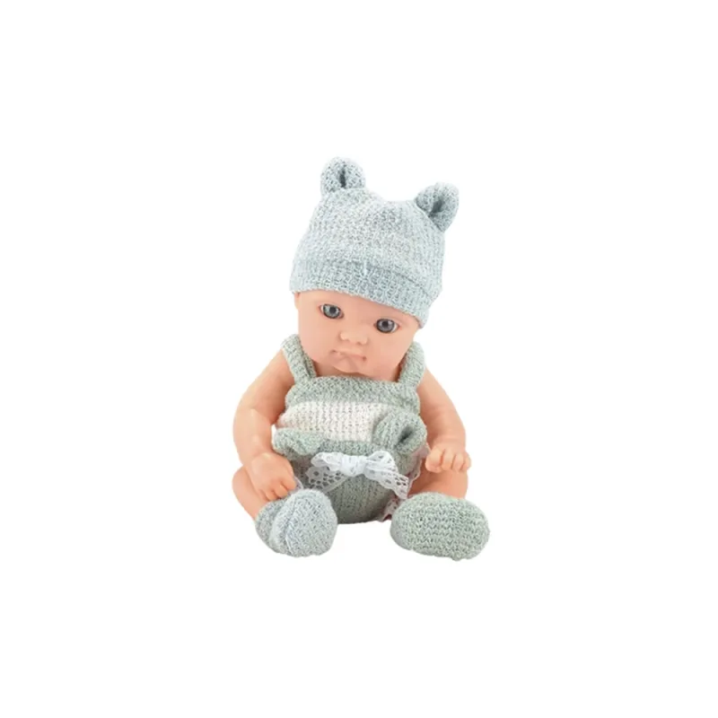 Lėlė kūdikis su antklode, baltais ir pilkais drabužėliais, kepurė 18 cm · 3