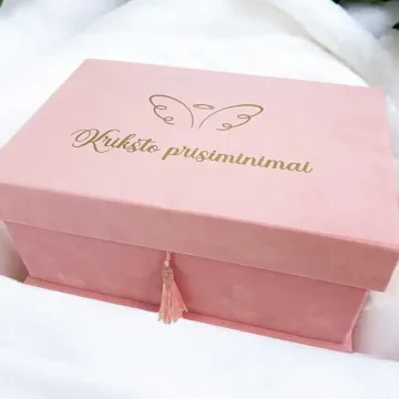 Veliūrinė dėžutė - krikštadėžė „Krikšto prisiminimai“