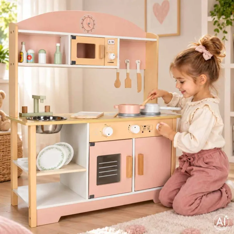 Medinis MDF MODERN CLASSIC virtuvės komplektas su priedais, 81 cm, rožinis · 2