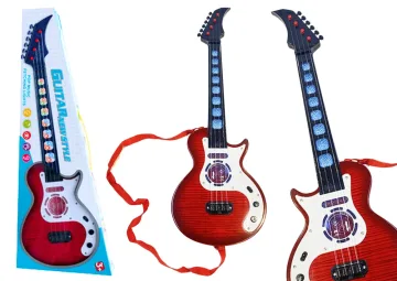 Raudona vaikiška elektrinė gitara su šviesomis ir melodijomis
