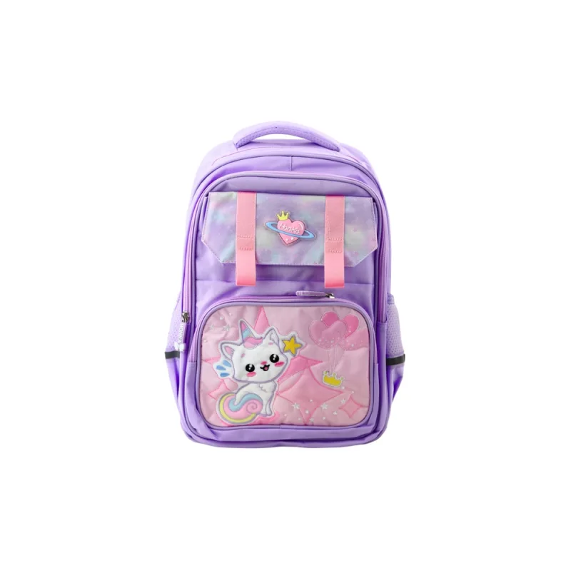 Mokyklinė kuprinė su dirželiu ant krūtinės su balta kate, violetinė, 20 l · 1