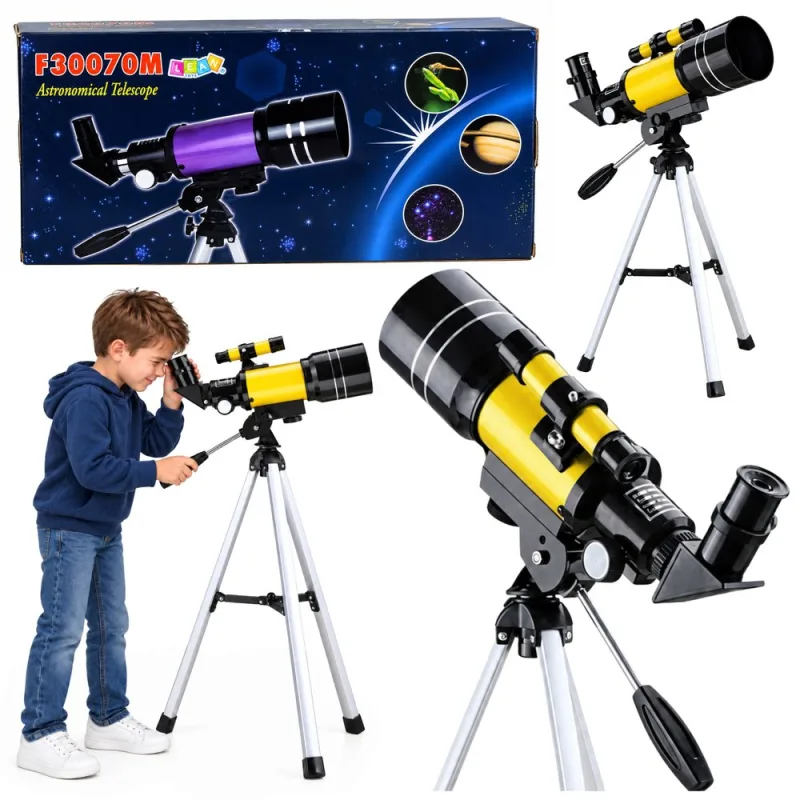 Astronominis teleskopas vaikams, geltonas trikojis, 150 kartų didinimas · 1