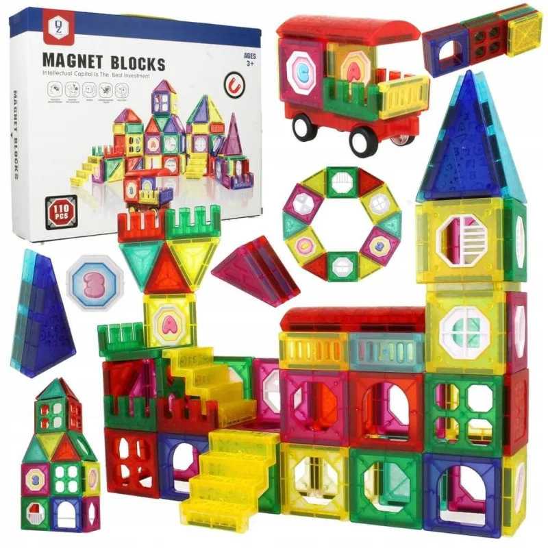 Magnetinis konstruktorius spalvoti blokeliai, 110 vnt