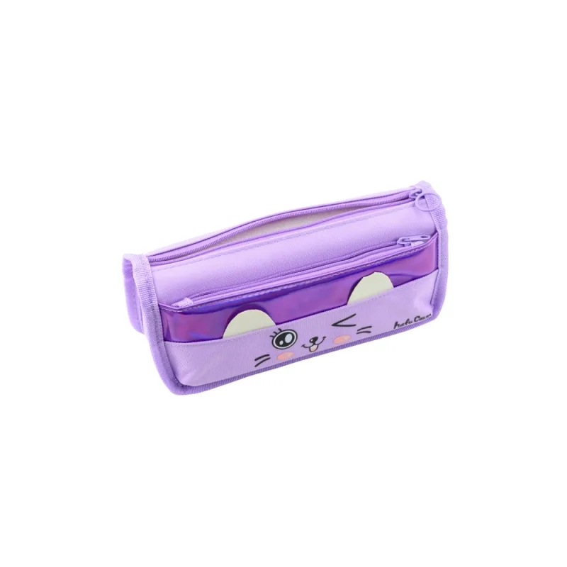 Mokyklinis penalas Dvi kišenės Katės motyvas Violetinė 22cm · 2