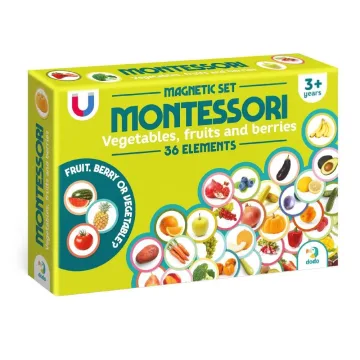 Edukacinis magnetinis žaidimas - dėlionė Montessori Magnetinis rinkinys Daržovės, vaisiai, uogos