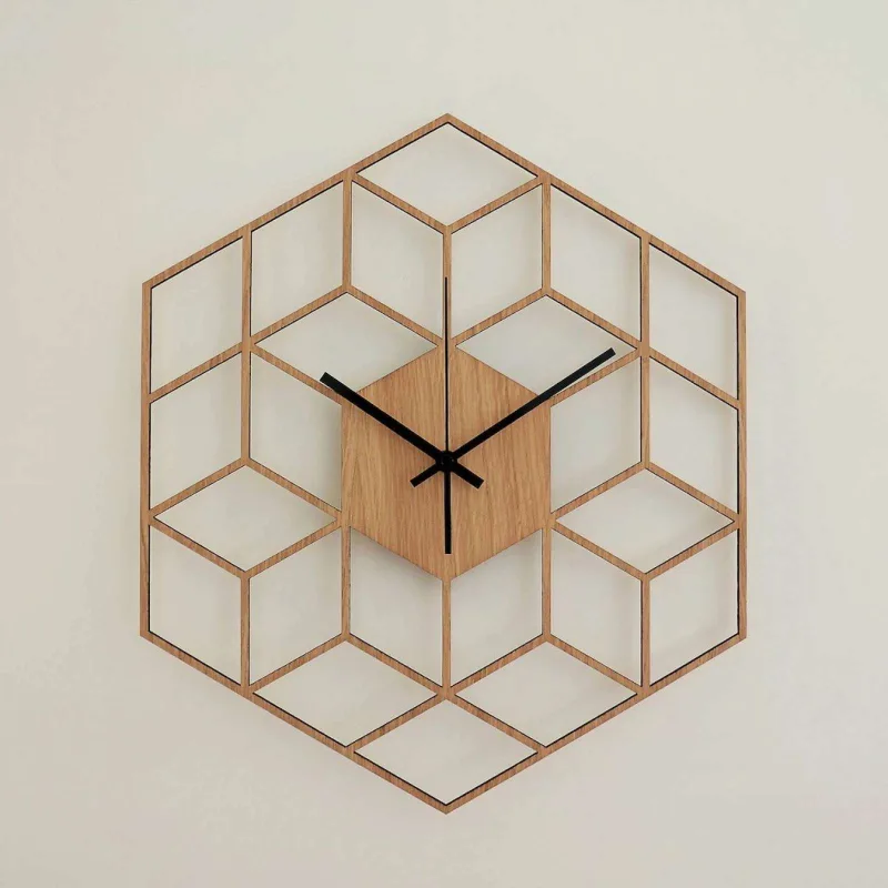 Sieninis ąžuolo faneruotės laikrodis CUBIC