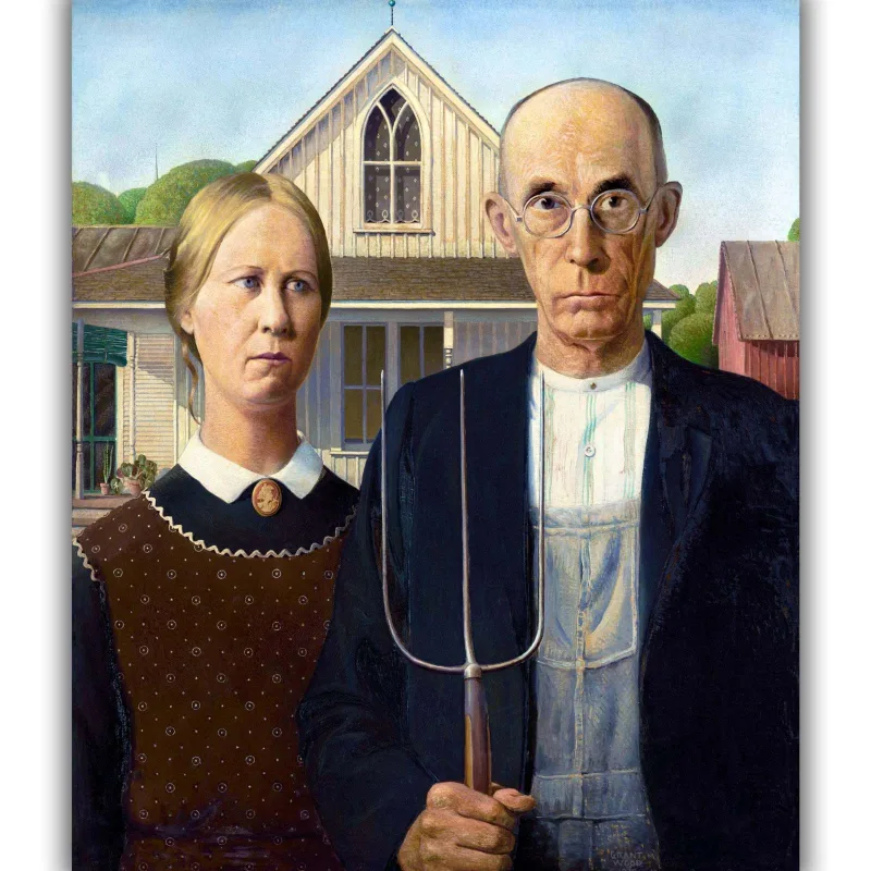 Reprodukcija „Amerikietiška gotika“, Grant Wood (1930)