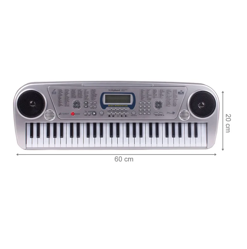 Vaikiškas pianinas su mikrofonu, 54 klavišai, sidabrinis · 2