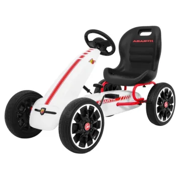 ABARTH pedalinis kartingas vaikams Baltas + EVA ratai + Rankinis stabdis + Laisvasis ratas
