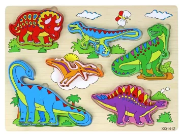 3D medinė dėlionė vaikams Dinozaurai dėlionė 11 dalių.