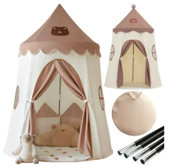 TIPI vaikiška palapinė smėlio spalvos, meškiukas · 1