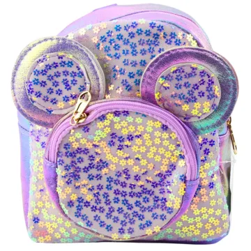 Vaikiška kuprinė su blizgiomis pelės ausimis Violetinė 22cm 3L